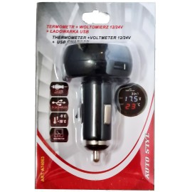 Woltomierz 12/24 termometr wewnętrzny ładowarka USB tester