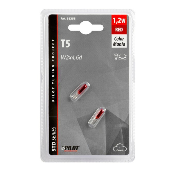 Żarówka T5 1,2W W2x4,6d czerwona 2 sztuki