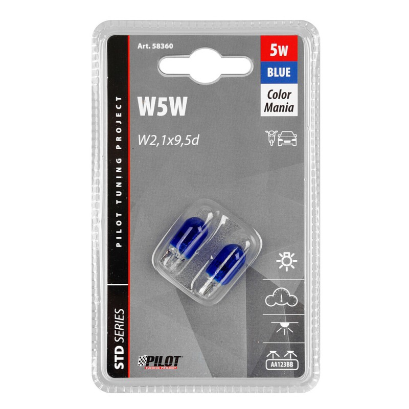 Żarówka W5W 5W  W2,1x9,5d niebieska 2 sztuki