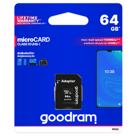 Karta pamięci micro sd GOODRAM 64GB z adapterem UHS I CLASS 10 100MB/s