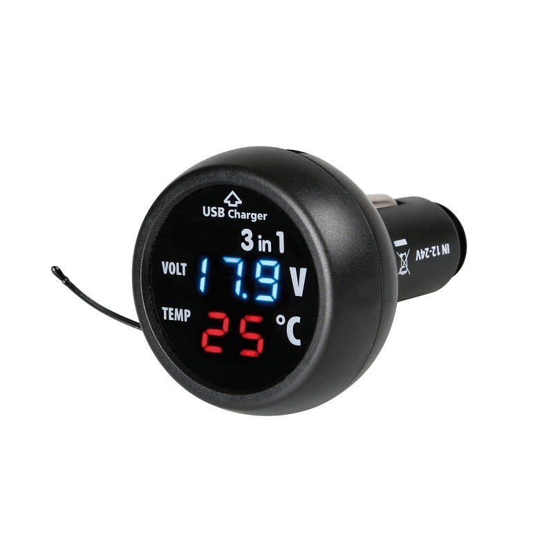 Woltomierz 12/24 termometr wewnętrzny ładowarka USB tester